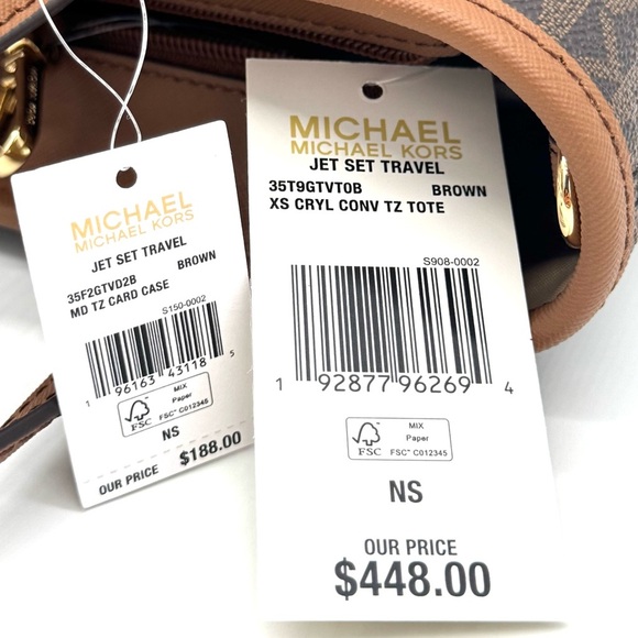 Michael Kors Jet Set Travel Logo Top-Zip Tote Bag & Logo Card Case Wallet Set - Picture 12 of 12